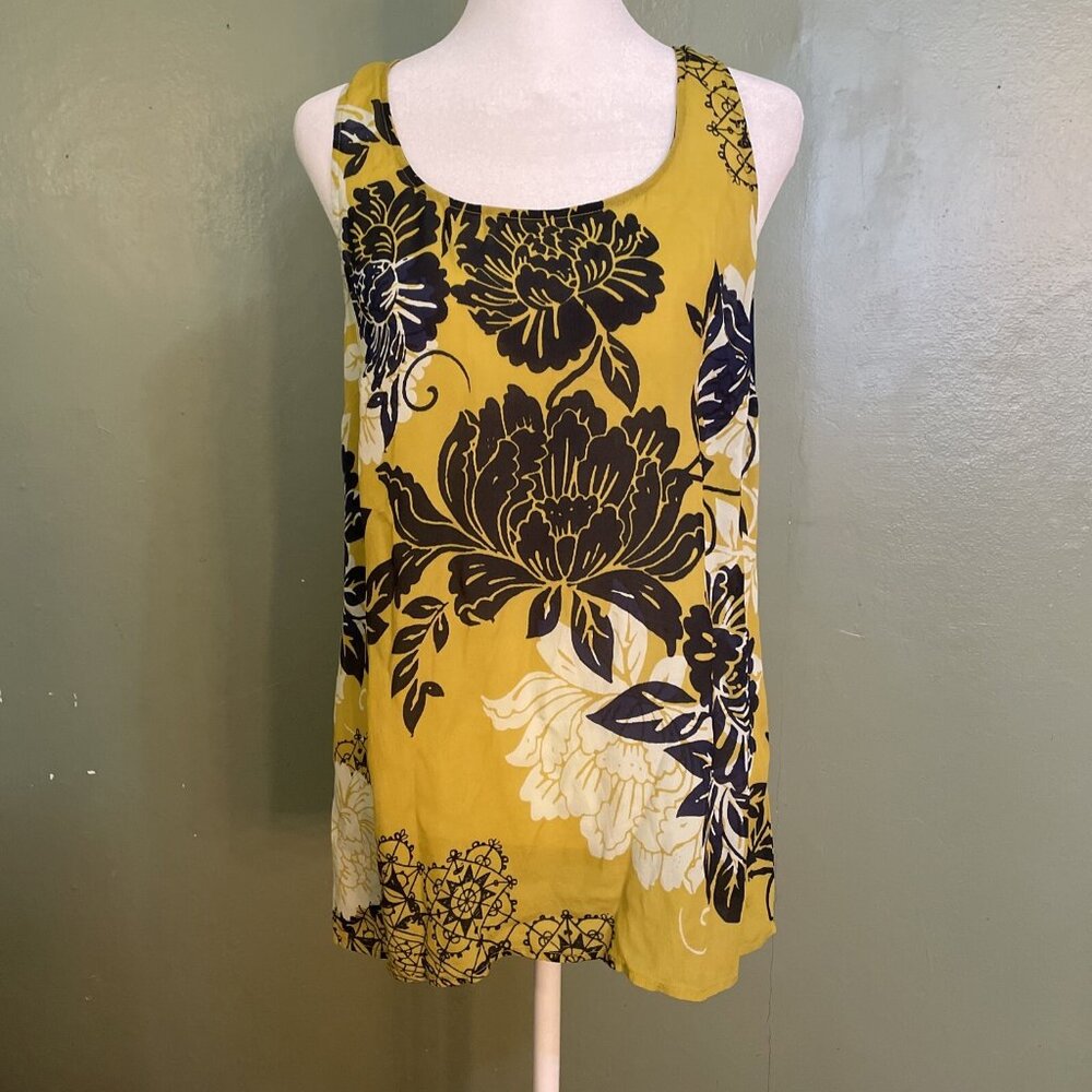 Cabi Floral Chiffon Blouse Sleeveless Sheer Yellow Blue Flowers Wms Sz S